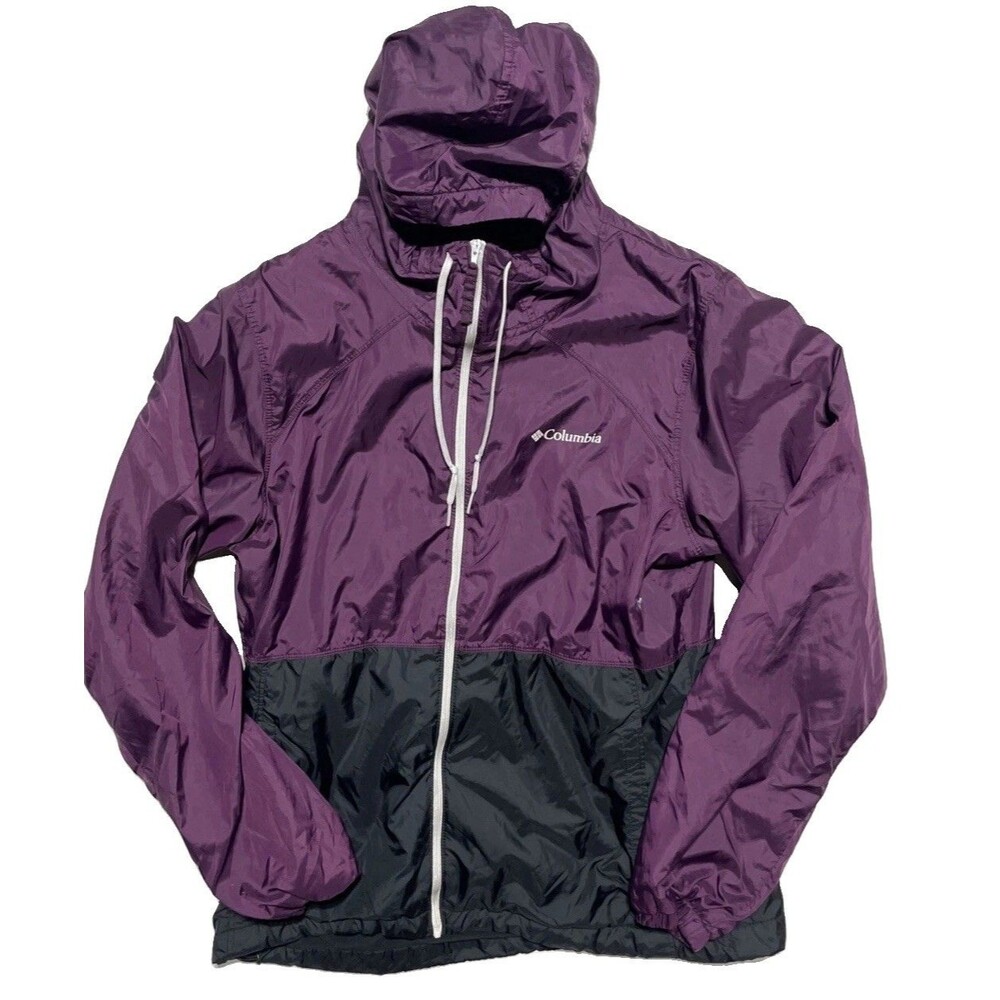 Vintage Columbia Sportswear Purple Black Colorblock Hooded Jacket Fleece Lined M